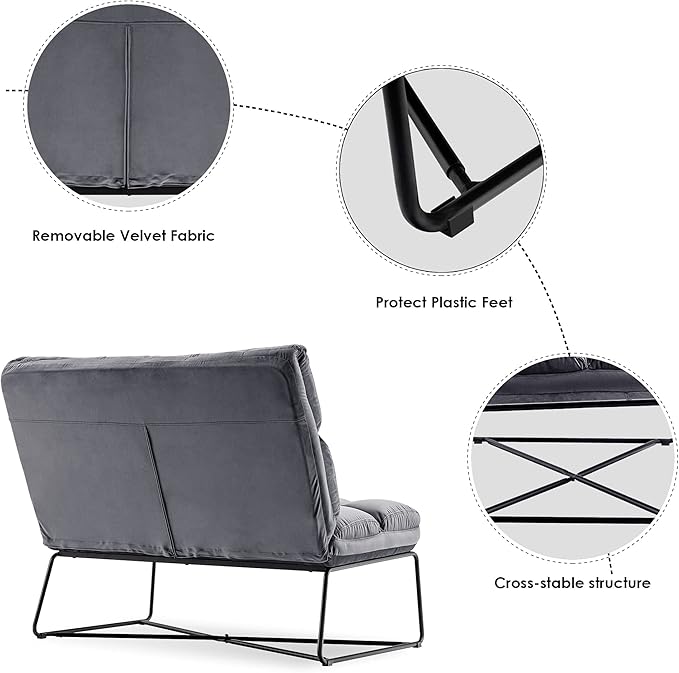 MCombo Loveseat Sofa Couch Mid-Century Velvet Armless Settee 2-Seater Upholstered Bench for Living Room Bedroom 4018 (2 Sets Dark Grey)