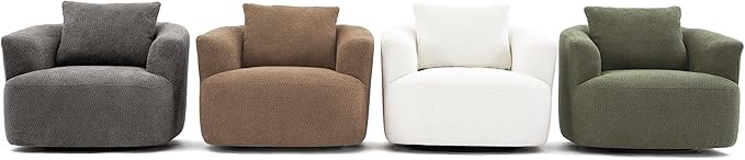 360° Swivel Chair 38.2 Accent Chair Sofa Boucle Fabric Upholstered Swivel Barrel Sofa Chair with a Throw Pillow for Living Room Bedroom Office Hotel (Dark Brown-4.29)