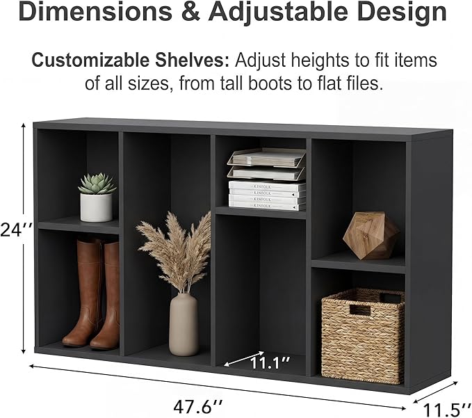 YESHOMY Modern TV Stand for Televisions up to 55 Inch Mid Century Entertainment Center with 8 Open Shelves for 32/43/50/55 Inchs TVs Media Console with Adjustable Shelves for Living Room Black