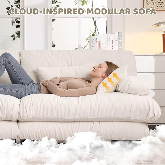 Modular Sectional Sofa 133.8 Cloud Couch Oversized L Shaped Sofa with Movable Ottoman Modern Deep Seat Modular Cloud Sectional Sofas for Living Room Comfy Chenille Sofa for Bedroom White