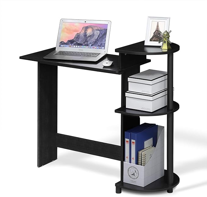 Furinno COMPACT Desk 28.5 Wide Gaming Desk with Shelves Computer Desk with Book Shelf Office Desk for Home Office Study Room Dorm Bedroom Americano