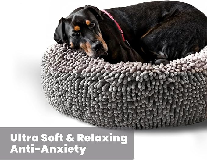 Muddy Mat® Cloud K-9 Dog Beds for Small Dogs &amp Cats Soft &amp Relaxing Round Dog Bed Chenille Material Removable Cover Washable &amp Dryer Safe – Grey Small(25'x25')