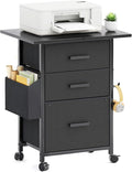 Mexin 3 Drawer File Cabinet with 24'' Extended Desktop Mobile Filing Cabinet Printer Stand Rolling Printer Stand with Side Bag Fabric Drawer Fits A4 Size Home Office Black