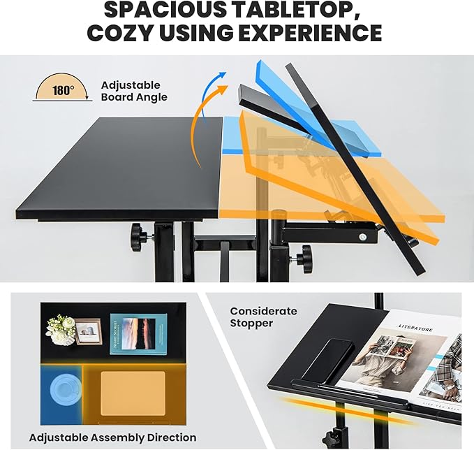 Giantex Mobile Standing Desk Height Adjustable Stand Up Desk with Wheels &amp Tilting Tabletop Rolling Laptop Cart Computer Workstation for Standing or Sitting Home Office Sit Stand Desk Black