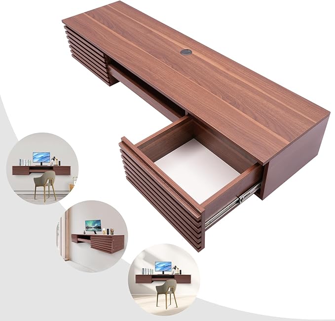 Wall Mounted Desk Floating Wall Desk Floating Computer Desk Multifunctional Laptop Computer Table Workstation with Drawers Wall Mounted Table for Home Office 15 x 60 x 9.5in Brown