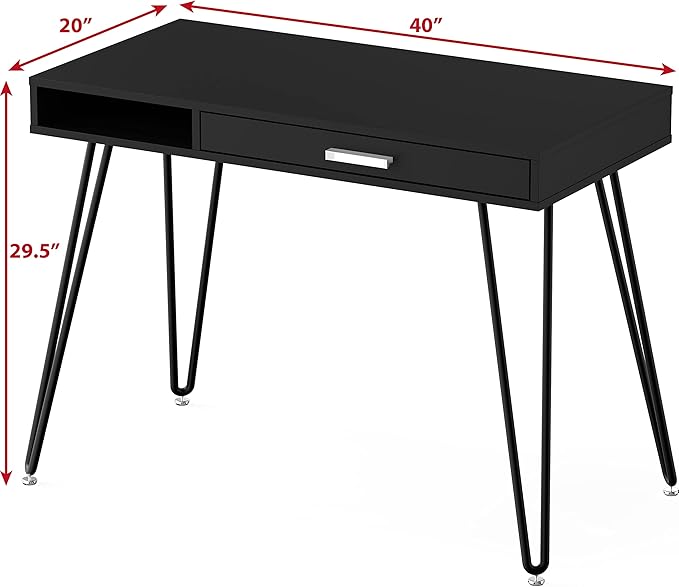 SHW Home Office Computer Hairpin Leg Desk with Drawer Black