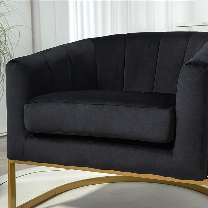 Velvet Modern Accent Armchair - Luxury Gold Frame | Versatile Seating for Living Room Bedroom Office Black