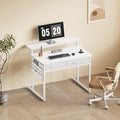 Small desk with Drawers 31.5X15.8-22.9 Inches Office Computer Desk with Side Pocket &amp Ergonomic Adjustable Monitor Stand Writing Table for Small Spaces Kids desk vanity desk Bedroom White