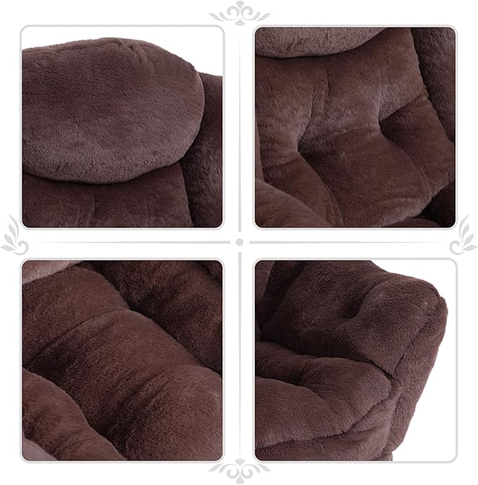 HollyHOME Lazy Chair with Foldable Ottoman Accent Comfy Lounge Armchair and Folding Footrest Stool Leisure Sofa Reading Chair and Footstool for Living Room Bedroom DormFaux Fur Dark Coffee