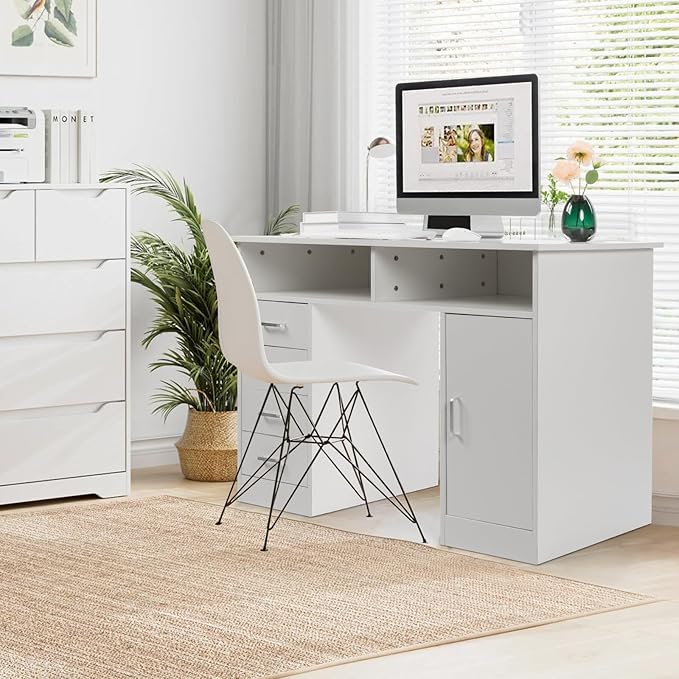 Home Office Desks Laptop Desk Compact Side Table Writing Table with Storage Cabinet Corner Computer Desk with Storage Cabinet Corner Home Office Desk for PC Executive Writing Study Work 120x50x78CM