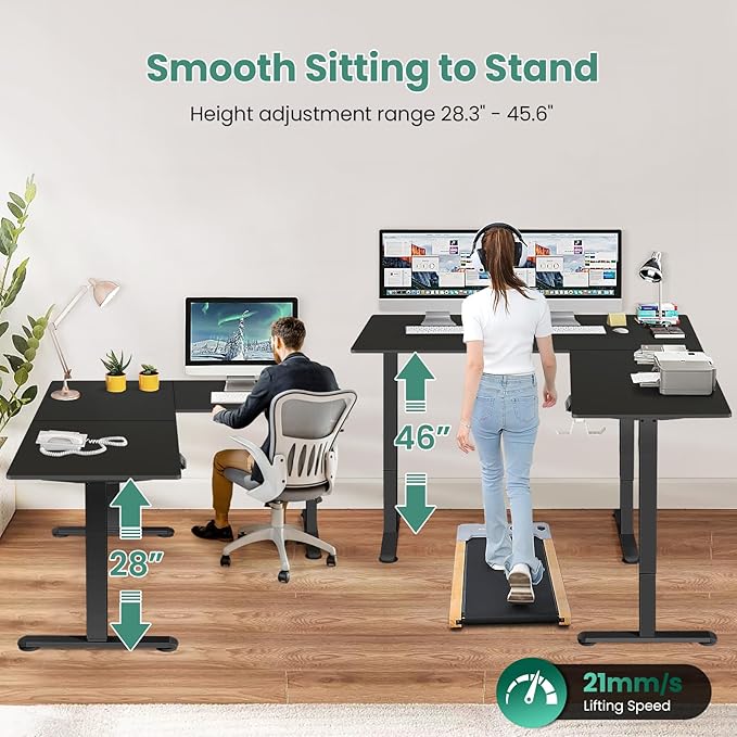 farexon 63x55 Inch L Shaped Standing Desk Electric Adjustable Height Stand Up Desk Corner sit Stand Desk with 39x18 in Mouse Pad Hook Home Office Writing Gaming Computer Workstation Black
