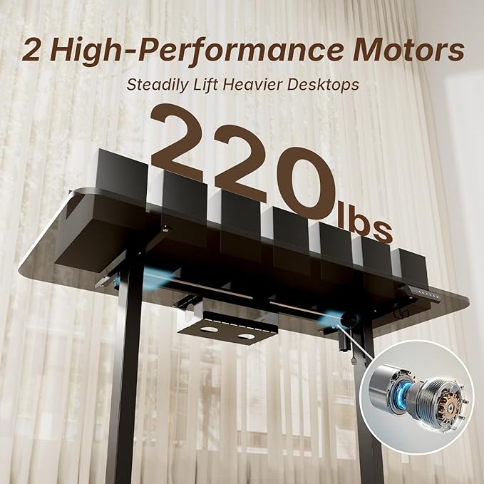 NearHub Dual Motor Electric Standing Desk Solid 48 x 24 Height Adjustable Sit Stand Desk Premium Whole Piece Top Memory Controller Ergonomic Work Desks for Home Office (OD30 Black 48”×24”)