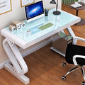 Tempered Glass Computer DeskModern Office Desk with Glass Top &amp Z-Shaped Metal FrameSturdy Writing Desk Table Study DeskGaming Desk Computer Desk for Home Office Workstation