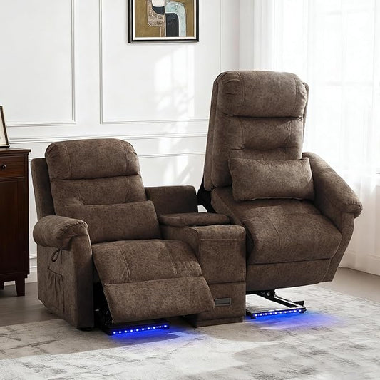 Power Lift Recliner LoveseatVelvet Reclining Loveseat Sofa RV Couch with ConsoleDual Power Lift Recliner Chair for Elderly with Heat and MassageElectric Lift Chairs for Living Room (Brown)