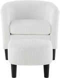 Modern Accent ChairUpholstered Arm Chair Linen Corduroy Single Sofa Chair with Ottoman Foot Rest Comfy Armchair for Living Room Bedroom and Office (White)