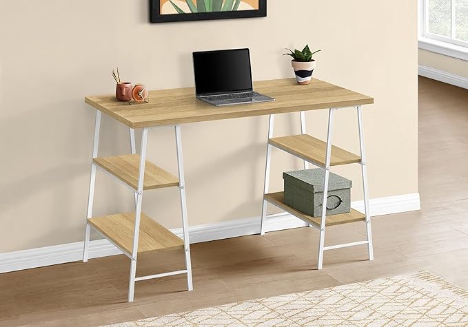 Computer Desk Home Office Laptop Storage Shelves 48 l Work Natural Laminate White Metal Contemporary Modern ZI772
