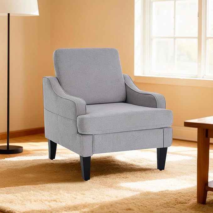 Accent Chair for Living Room Upholstered Living Room Chair with Side Pockets Comfy Accent Chairs for Bedroom Mid Century Modern Armchair for Office Apartment Waiting Room Club (Grey)