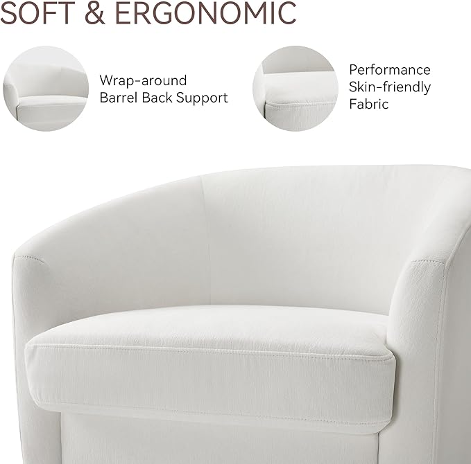 Swivel Barrel Accent Chair Round Chenille Fabric Living Room Arm Chairs Modern Upholstered Comfty Reading Nook Chairs for Bedroom Small Club Armchair Single Sofa Side Chair White