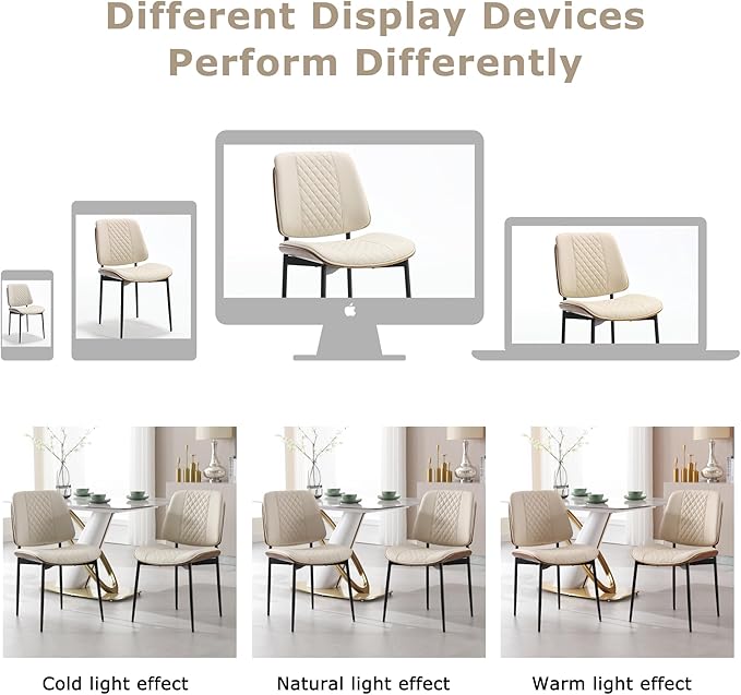 BV Dining Chairs Set of 2 PU Leather Armless Kitchen Chair in Modern Walnut Style Mid Century Bentwood Side Chair with Metal Legs Retro Accent Guest Chair for Kitchen Dining Room(Beige)