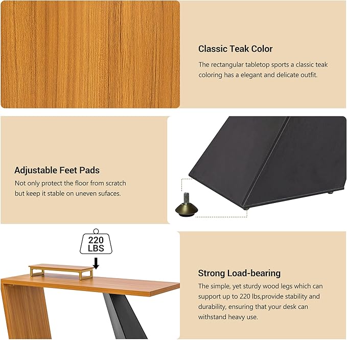 63 Modern Executive DeskRustic Industrial Wooden Writing DeskStudy Desk with Monitor StandRectangular Computer Desk for Home OfficeLiving RoomTeak