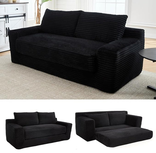 KIVENJAJA 70.87 Boneless Loveseat Sofa Modern 2-in-1 Convertible Sleeper Sofa Comfy Cloud Loveseat Couch Corduroy Small Boneless Couches for Living Room Small Space Bedroom Black