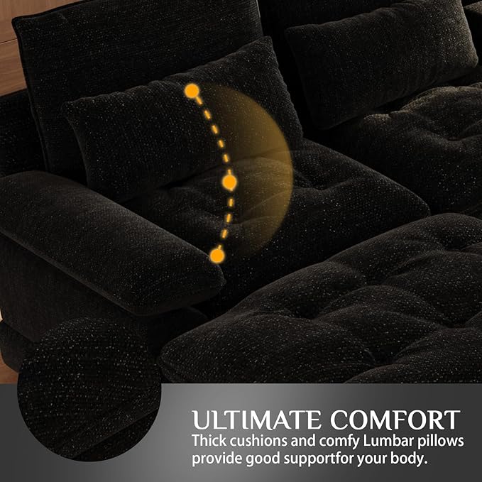 134U Shaped Sectional Couches for Living Room Oversized Modular Sectional Fluffy Couch with 2 Ottoman &amp Storage ConsoleModern 6 Seat Living Room Sofa with Glitter FabricTufted Buttons Black