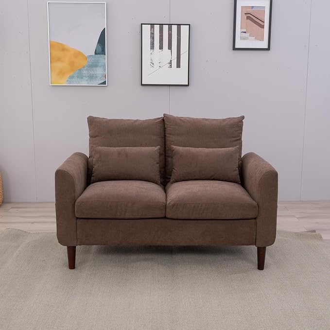Panana Convertible Sectional Sofa CouchL-Shaped 2 or 3-Seat Sofa Sectional with Reversible Ottoman for Small Living Room Apartment (Brown Linen Fabric 2 Seater ONLY - Curved arms)