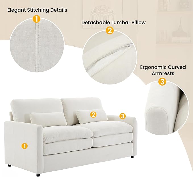 3-Piece Cozy Upholstered Sofa Set Upholstered Sofa Set with 2 Single Sofa Oversized Comfy Cloud Sofa for Living Room Office Apartment (Beige-6c)