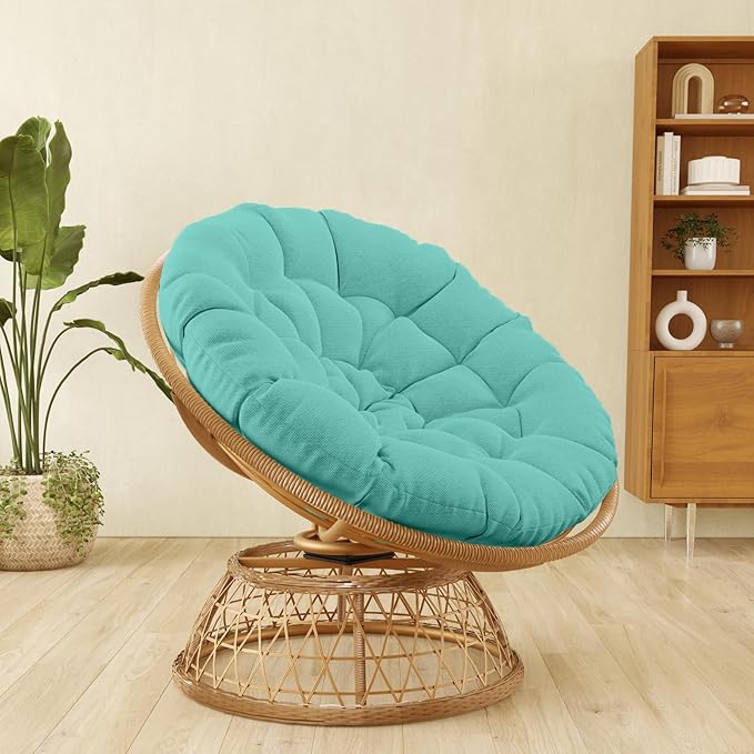 38'' 360 Degree Swivel Wicker Papasan Chair with Cushion and Base - Thickened Rattan Swivel Papasan Chair with Soft Cushion and Durable Frame Oversized Reading Chair for Living Room Teal