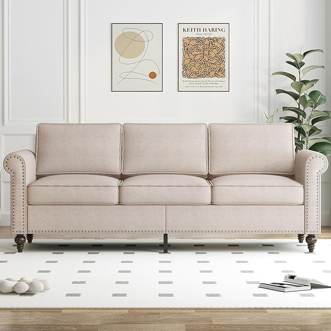 3 Pieces Living Room Sofa Couch and Loveseat Set Sectional Sofa Couch and Chair Furniture Set with Wood Frame and Gourd Shapes Wood Legs Sofas Couches for Living Room Apartment - Beige