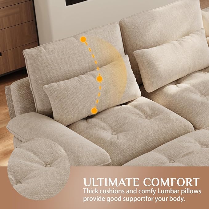 134U Shaped Sectional Couches for Living Room Oversized Modular Sectional Fluffy Couch with 2 Ottoman &amp Storage ConsoleModern 6 Seat Living Room Sofa with Glitter FabricTufted Buttons Camel