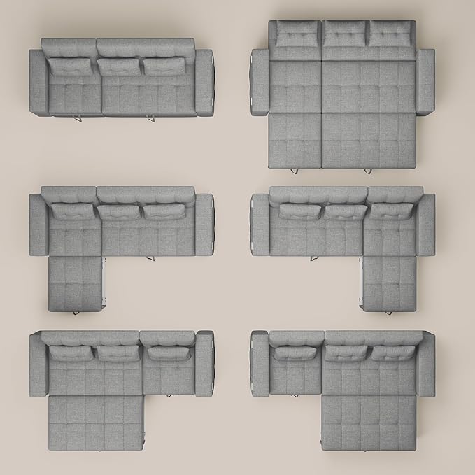 Ahomly 87 Convertible Sleeper Sofa Bed with Pull-Out Design Adjustable Backrest Wide Armrests with Storage Comfortable Pillows – Perfect for Small Spaces (Light Grey)