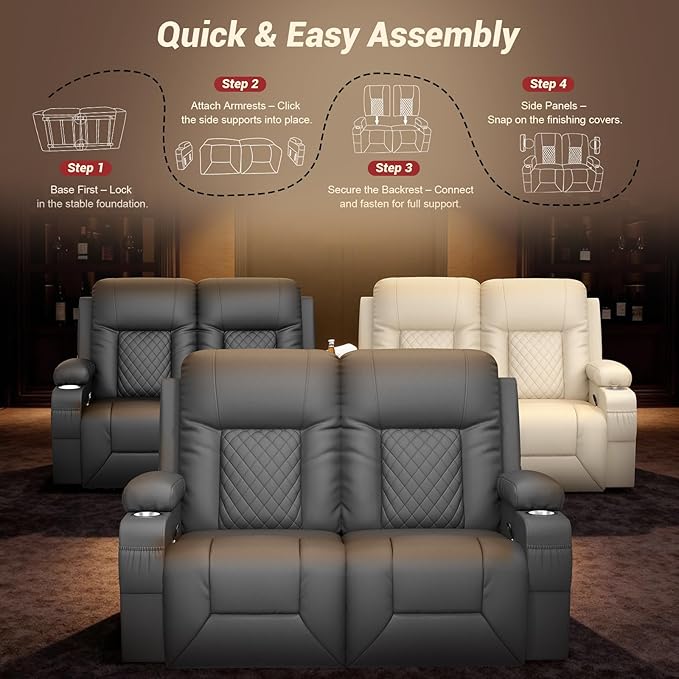 2026 Fabric Loveseat Recliner Sofa 2 Seater Reclining Loveseat Sofa RV Loveseat Couch Modern Recliner Chair for Living Room with Cup Holder and 2 Cell Phone Holders USB Ports Gray