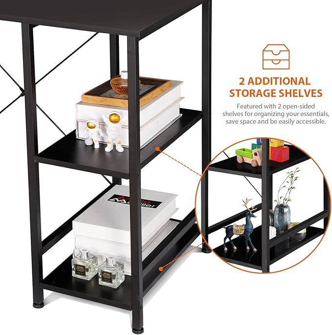 ZENY Small Computer Desk with Storage Shelves 36” Sturdy Home Office Writing Desk/Laptop PC Workstation Desk Metal Frame Computer Table Black