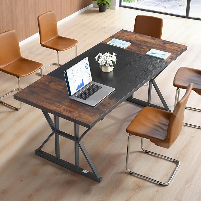 VEVOR Executive Desk 70.9 x 31.5 inch Large Computer Desk PC Workstation for Home Office Modern Simple Wood Laptop Study Writing Table Metal Frame Business Furniture Rustic Brown and Black