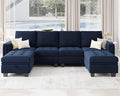 Belffin Velvet U Shaped Sectional Sofa Couch with Storage Ottoman Convertibel Sectional Sofa with Reversible Chaises Blue
