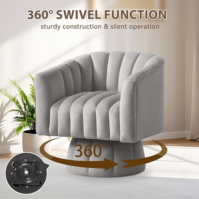 YSICK Swivel Accent Chair360°Swivel Barrel Chairs Mid-Century Chair with Wide Upholstered Modern Velvet Fabric Round Armchair for Living Room Lounge Bedroom