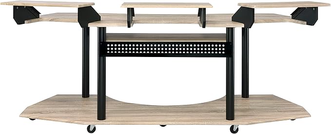 Home Office Desks Versatile Design Music Recording Studio Desk Modern Wooden 4-Shelf Music Recording Studio Black Oak Desk Office Desk with Storage for Living Room/Home Office/Study Room (Oak)