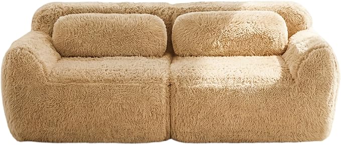 80.4-Inch Boneless Love Seat Couches in a Box Modern 2 Seat Floor Modular Foam Cloud Sofa Faux Fur Loveseat Couch W/Angle Armrests for Home Apartments Bedroom