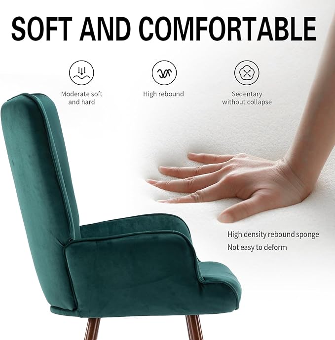 UNICOO - High Wingback Living Room Chairs Vintage Button Wingback Chair Velvet Side Chair Leisure Chair Wingback Reading Chair for Living Room Bedroom Waiting Room (Dark Green)