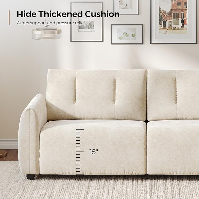 84.5 Inch Loveseat SofaModern Couch and SofaFeather-tip armrest DesignSturdy and Easy InstallationSmall Sofa for Living Room Bedroom Office and ApartmentChenille FabricBeige