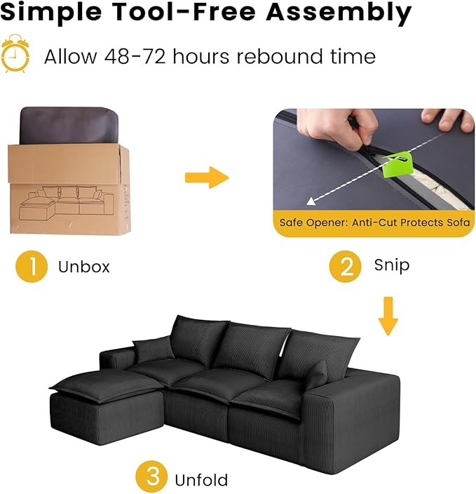 107 Cloud Modular Sectional Sofa for Living Room with Ottoman &amp L-Shaped Chaise No Assembly Required Deep Seat Couch in a Box.