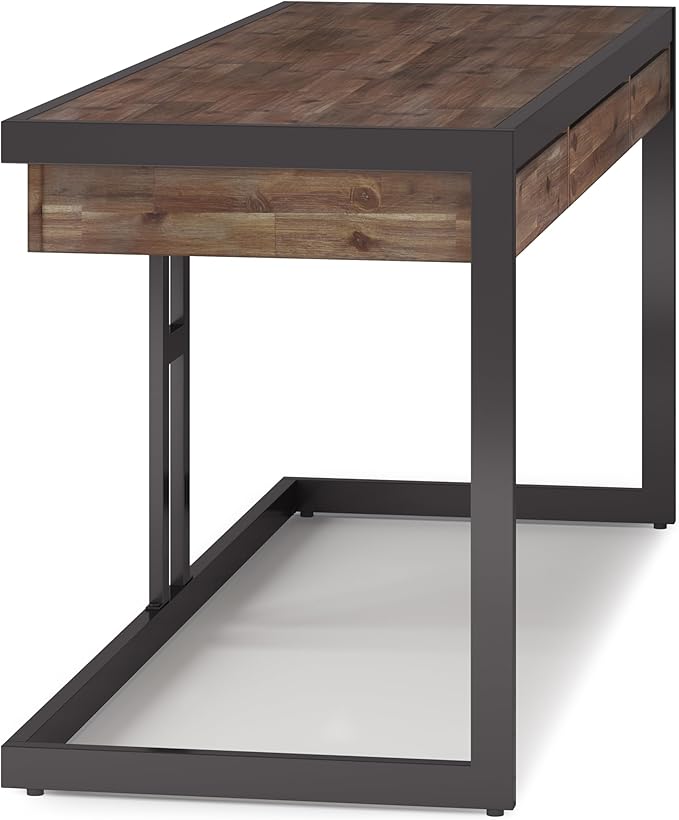 SIMPLIHOME Erina Large Desk - 72 Inch Wide Solid Acacia Wood and Metal Writing Desk in Rustic Natural Aged Brown Modern Industrial Home Office Computer Table with Drawers and Flip-Down Keyboard Tray