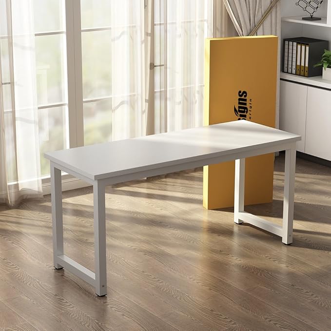 Tribesigns Computer Desk 55 inch Large Office Desk Computer Table Study Writing Desk for Home Office White + White Leg