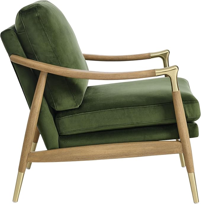 Modway Langford Stain-Resistant Performance Velvet Armchair – Mid Century Modern Velvet Chair with Wood Frame – Upholstered Accent Chair for Living Room or Bedroom