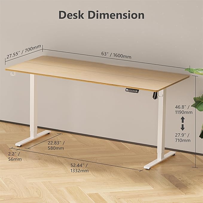Electric Standing Desk Height Adjustable Desk 63 inch 4 Memory Height Ergonomic Sit Stand up Desk for Home Office Oak 2 Split Boards