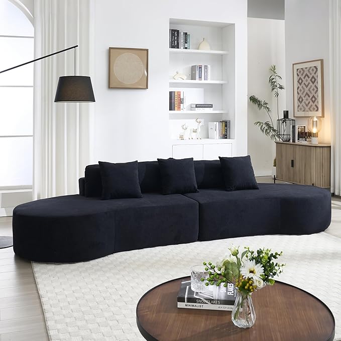 Curved Sofas for Living Room Modern Sectional Sofa Black Curved Sectional Cloud Sofa Deep Seat Couch Compression Floor Sofas for Apartment Bedroom Office