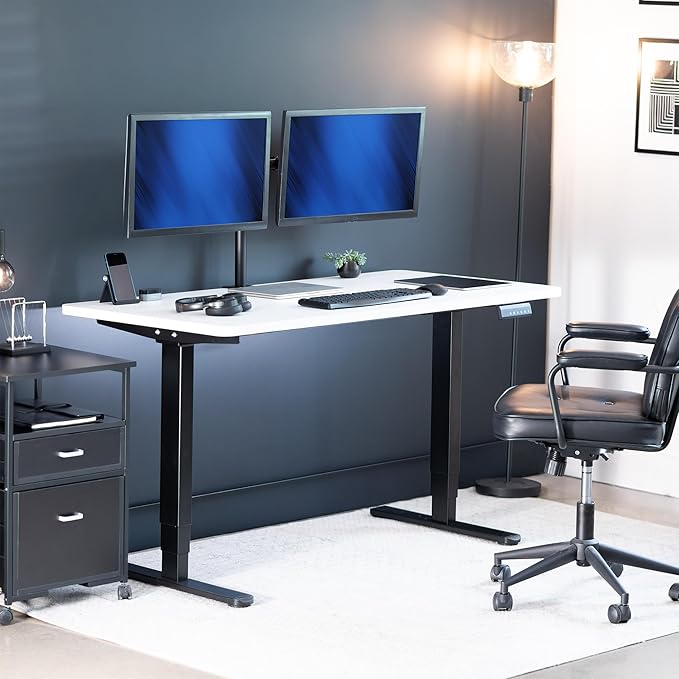 VIVO Electric 55 x 28 in Dual Motor Sit Stand Desk Memory Height Adjustment 2B Series White Top Black Frame DESK-KIT-2B55W