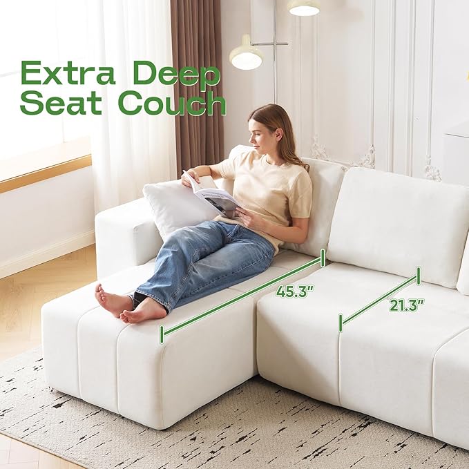 Cloud Modular Sectional Sofa Chenille Upholstered L-Shape Boneless Couch with Left Facing Chaise Sturdy Frame &amp Soft Deep Seat Cushions Sectional Couch for Living Room No Assembly Beige