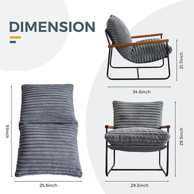 MAXYOYO Accent Chair Sherpa Arm Chair for Living Room Mid Century Modern Accent Chairs Boucle Reading Bedroom Chair Teddy Armchair Wooden Arms Metal Frame